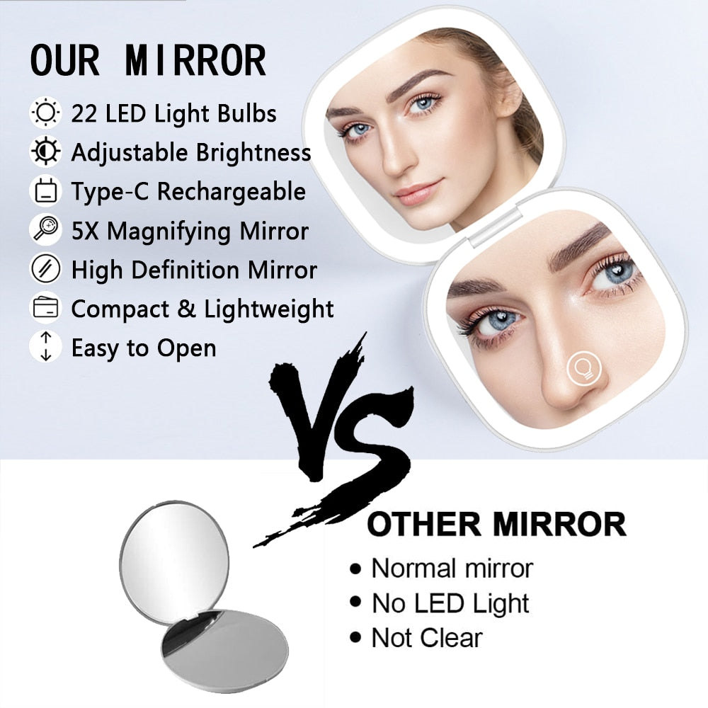 Mini Compact LED Makeup Mirror With Light